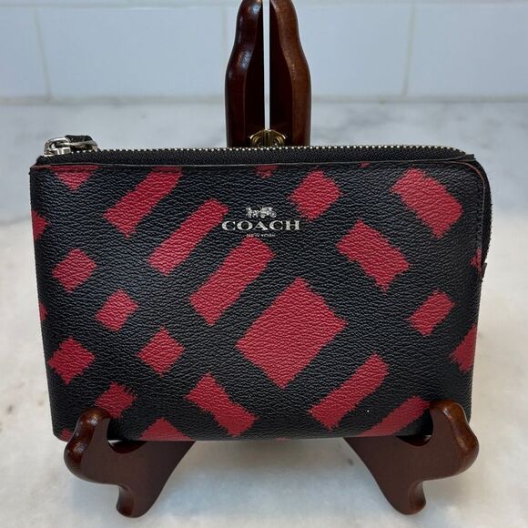 Coach Wild Plaid Saffiano Leather Corner Zip Wristlet - Picture 2 of 16